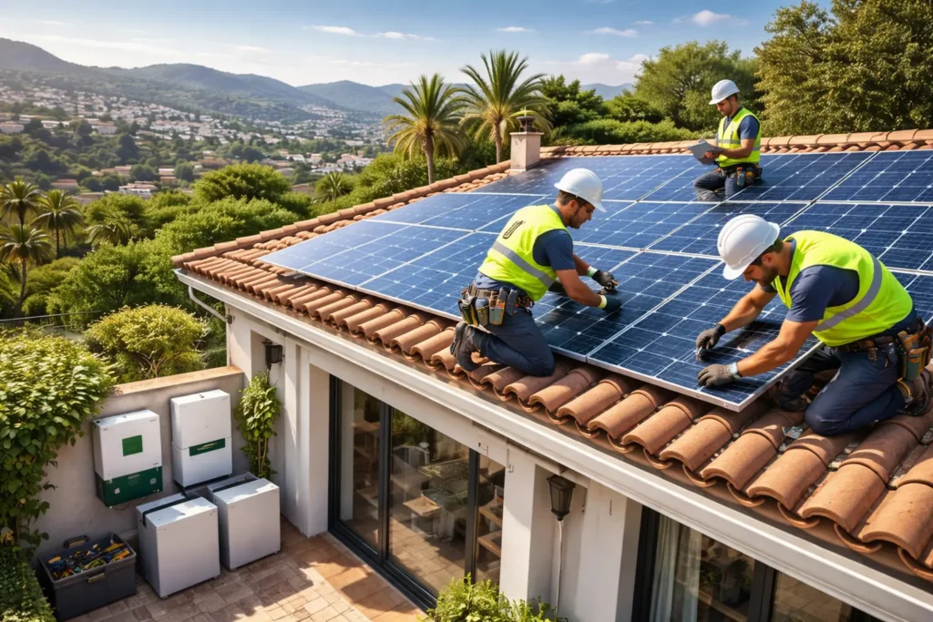 Solar panel installation on villa roof in Marbella by KiDi Solar installers